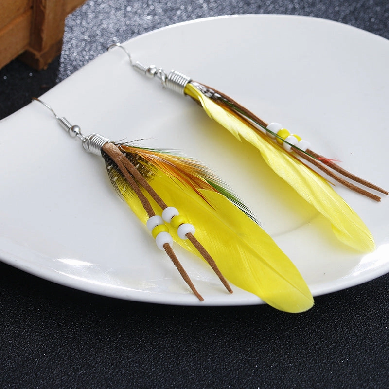 Wholesale Bohemian Tassel Feather Earrings
