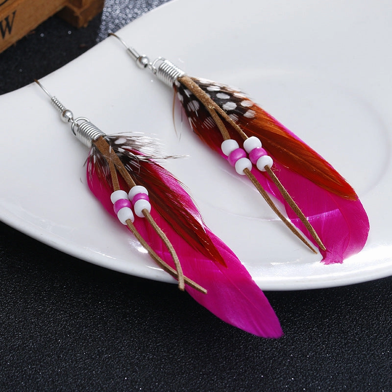 Wholesale Bohemian Tassel Feather Earrings