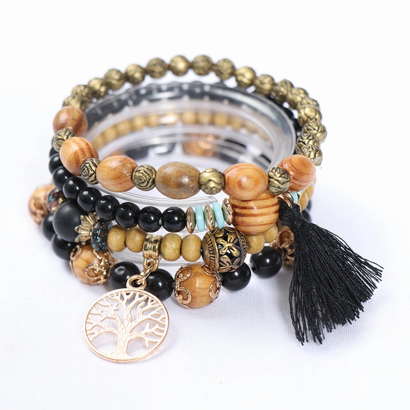 Wholesale Bohemian Tassel Multilayer Wooden Beads Bracelet