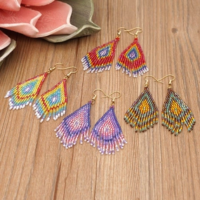 Wholesale Bohemian Tassels Glass Beads Earrings
