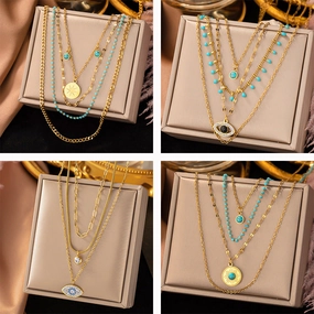 Wholesale Bohemian Turquoise Eye Titanium Steel Necklaces