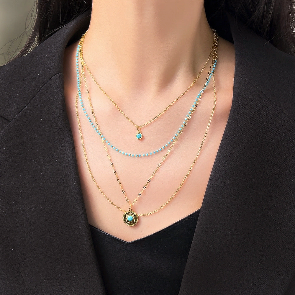 Wholesale Bohemian Turquoise Eye Titanium Steel Necklaces