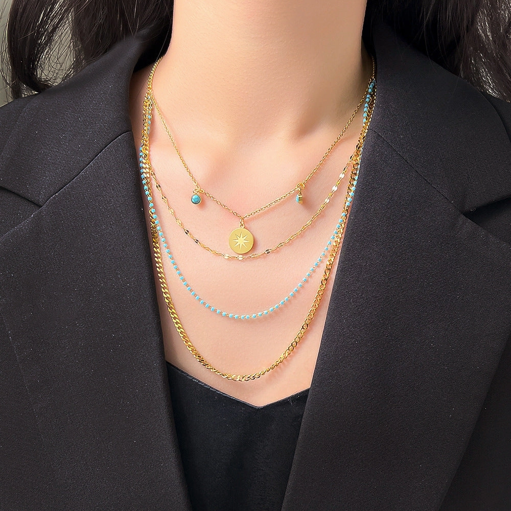 Wholesale Bohemian Turquoise Eye Titanium Steel Necklaces