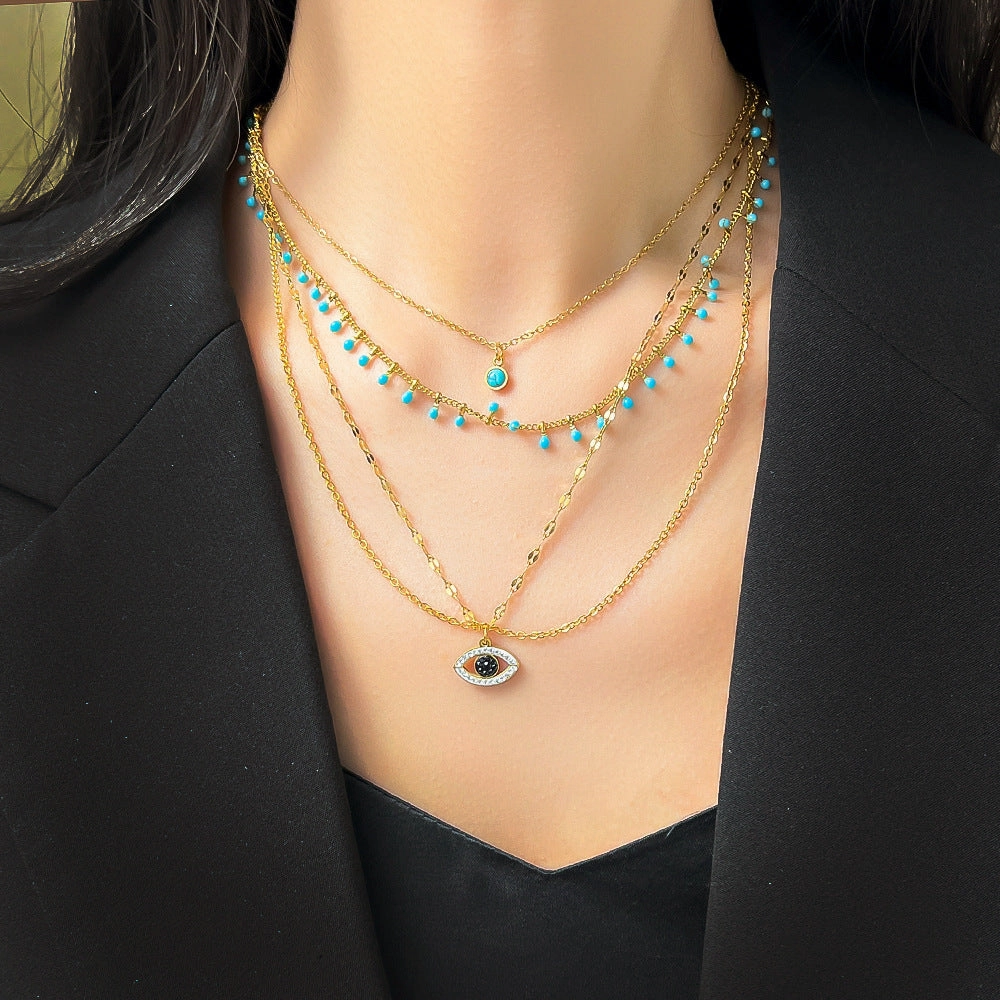 Wholesale Bohemian Turquoise Eye Titanium Steel Necklaces