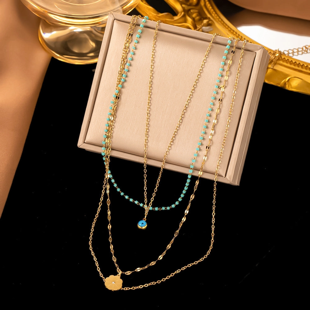 Wholesale Bohemian Turquoise Eye Titanium Steel Necklaces