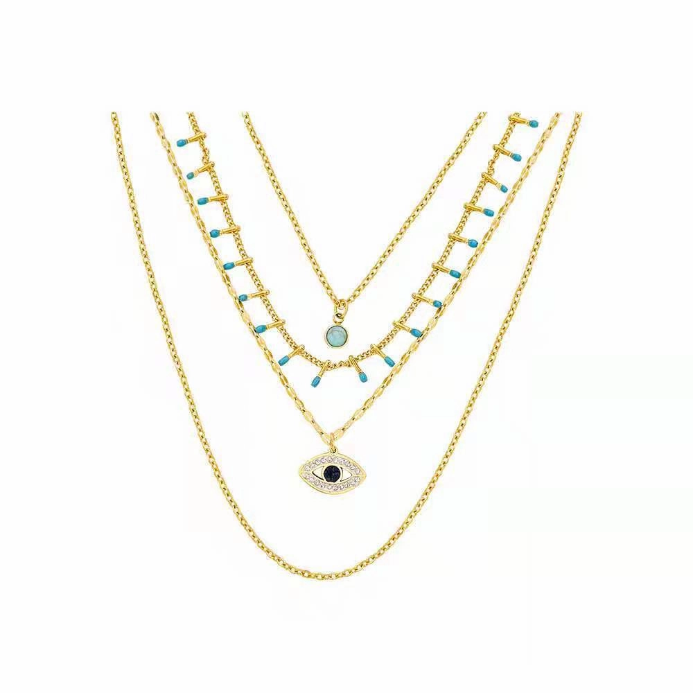 Wholesale Bohemian Turquoise Eye Titanium Steel Necklaces