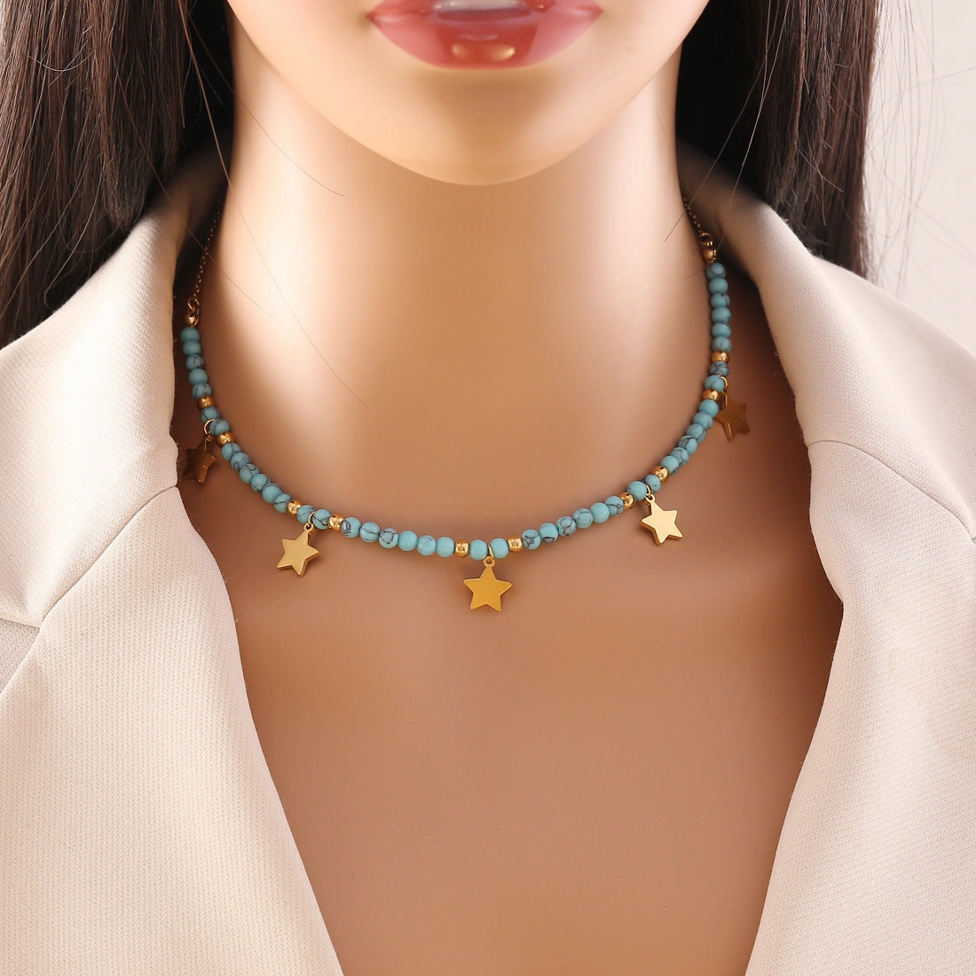 Wholesale Bohemian Turquoise Stainless Steel Eyes Butterfly Necklaces