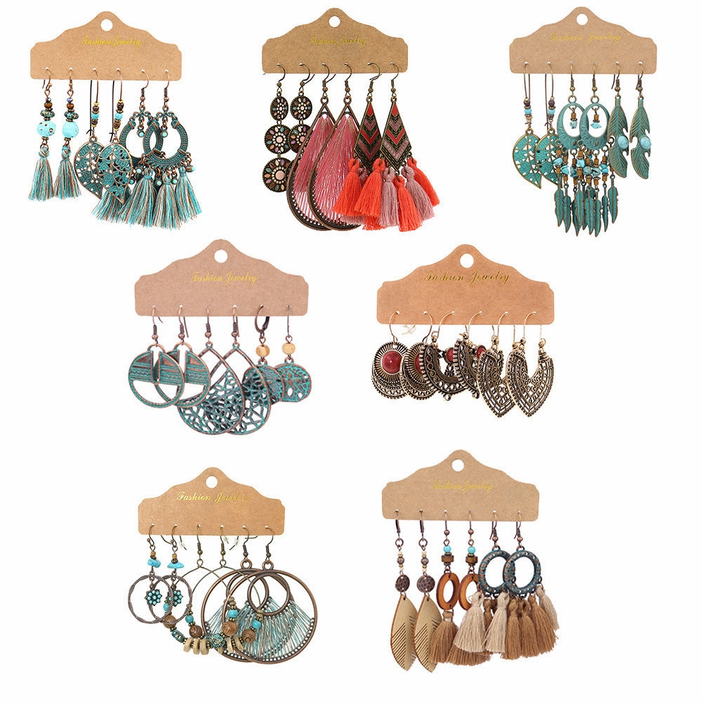 Wholesale Bohemian Vintage Three Pair Alloy Earrings