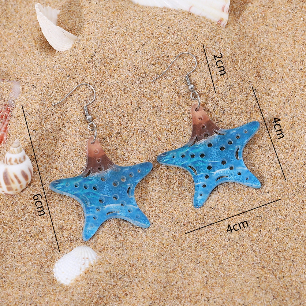 Wholesale Bohemian Wave Starfish Turtle Shell Seahorse Pendant Acrylic Earrings