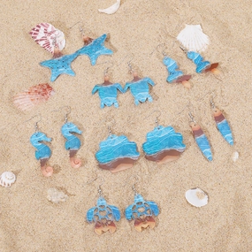 Wholesale Bohemian Wave Starfish Turtle Shell Seahorse Pendant Acrylic Earrings