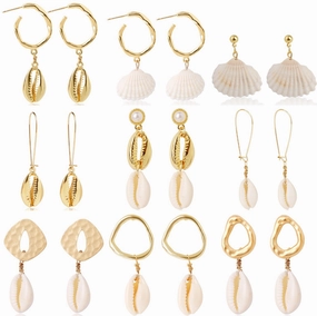 Wholesale Bohemian White Shell Alloy Earrings