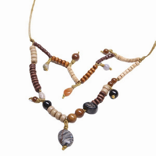 Wholesale Bohemian Wood Beads Turquoise Pendant Necklace