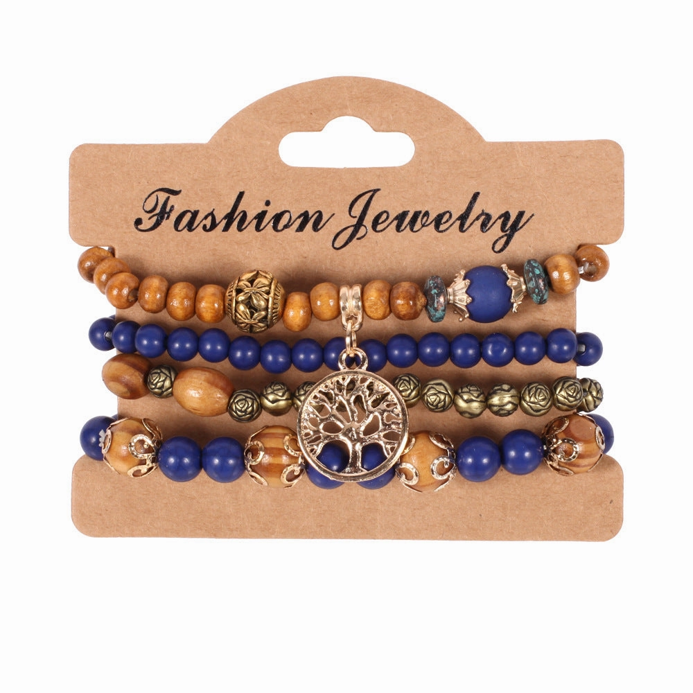 Wholesale Bohemian Wooden Tree of Life Bracelet Set