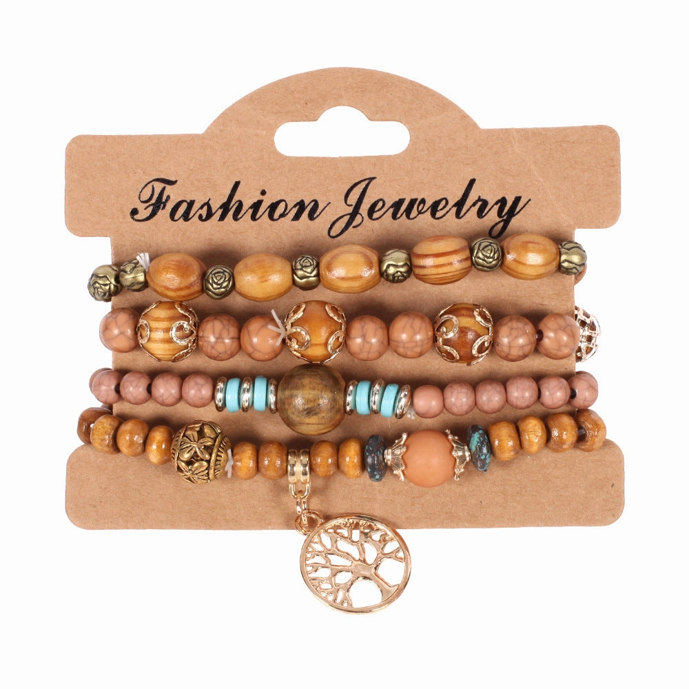 Wholesale Bohemian Wooden Tree of Life Bracelet Set