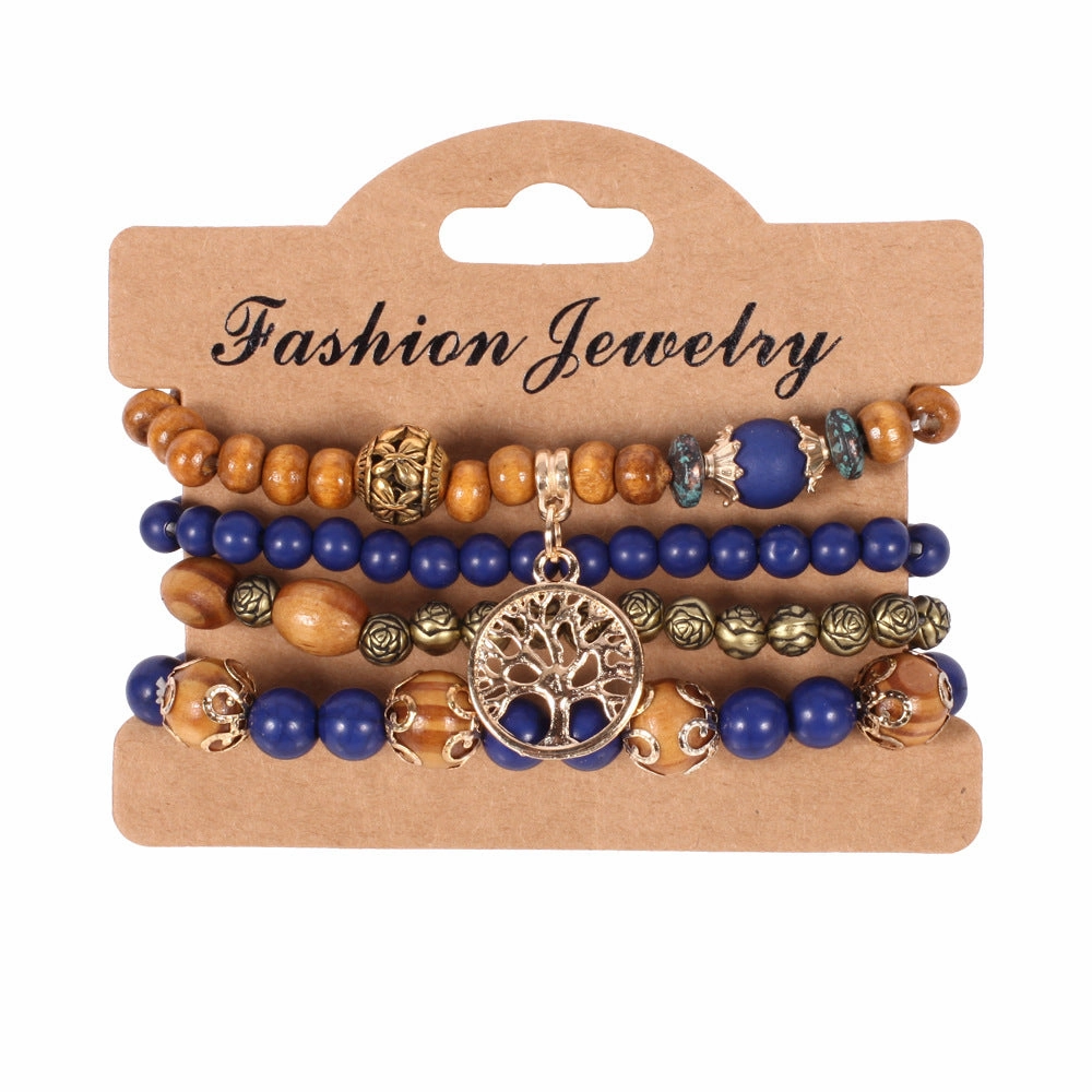 Wholesale Bohemian Wooden Tree of Life Bracelet Set