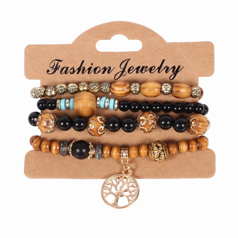 Wholesale Bohemian Wooden Tree of Life Bracelet Set