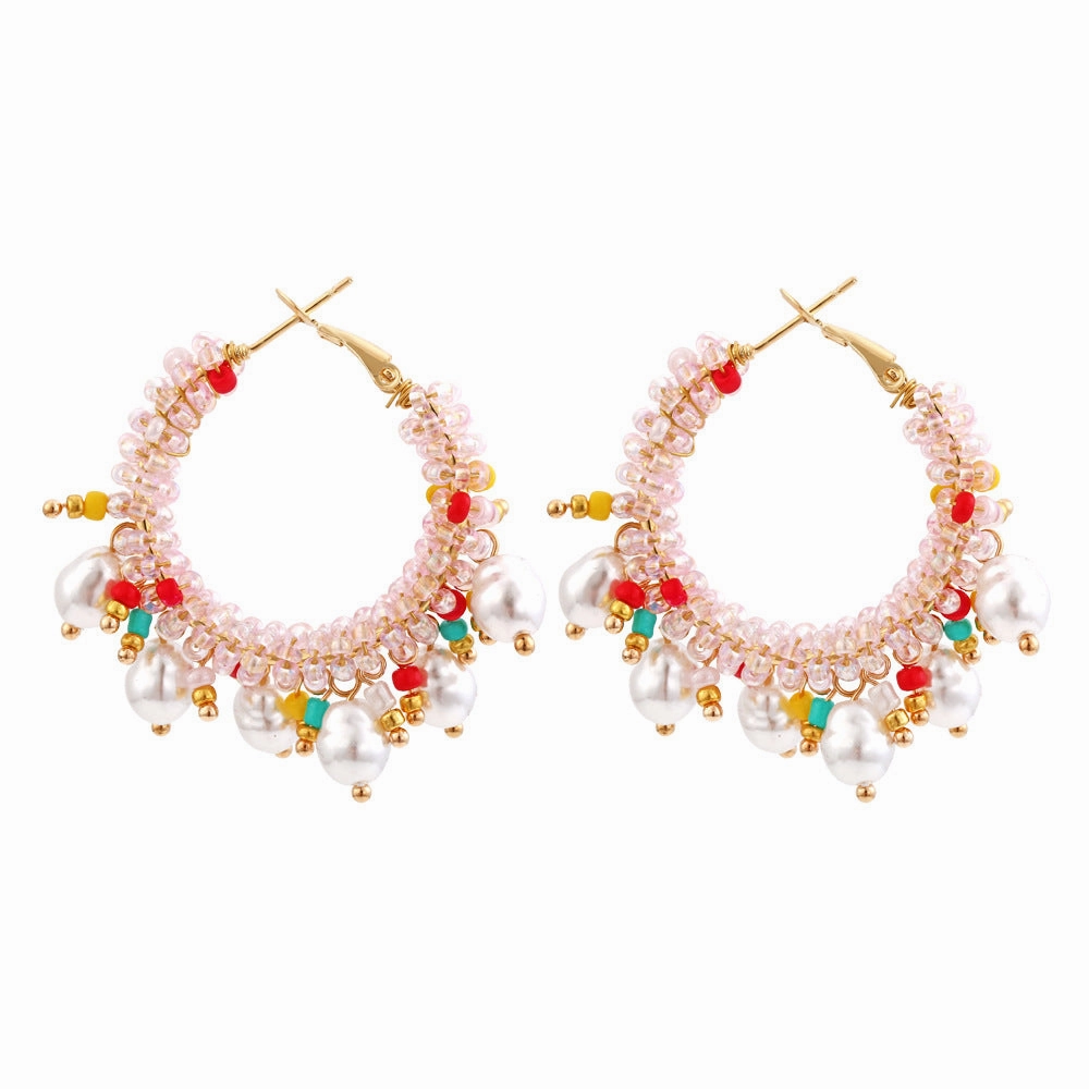Wholesale Boho Beaded Rice Beads Hand Wrapped Earrings
