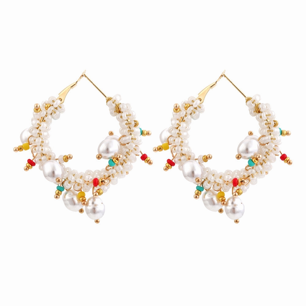 Wholesale Boho Beaded Rice Beads Hand Wrapped Earrings