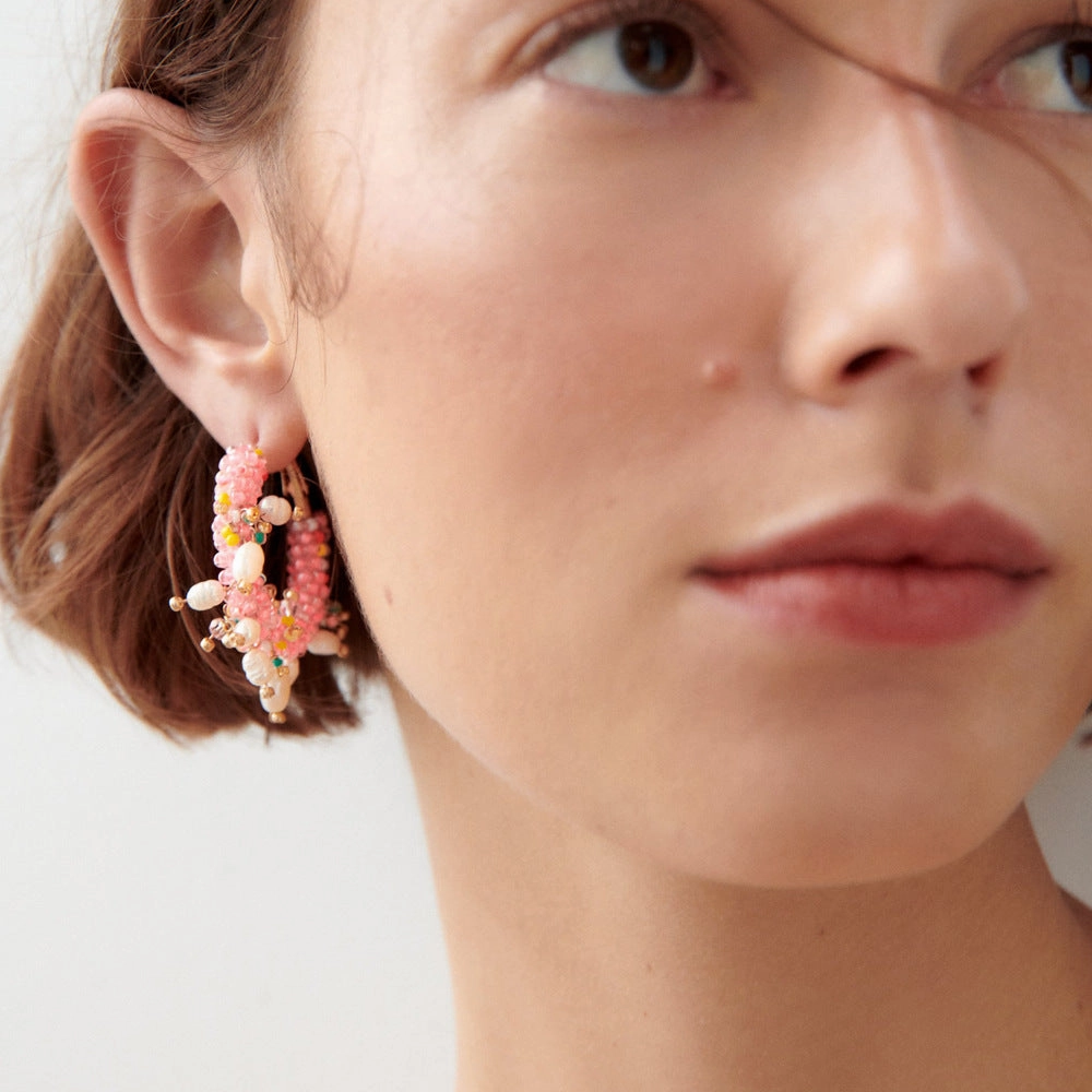 Wholesale Boho Beaded Rice Beads Hand Wrapped Earrings