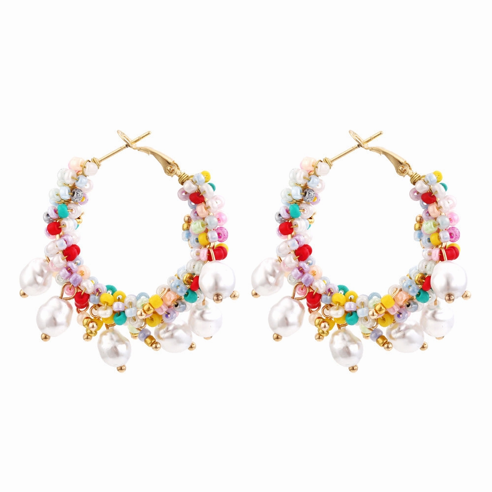 Wholesale Boho Beaded Rice Beads Hand Wrapped Earrings