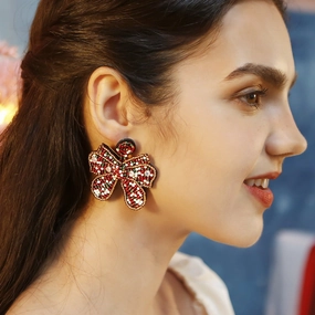 Wholesale Boho Bow Earrings Christmas Hand Woven Rice Beads Earrings