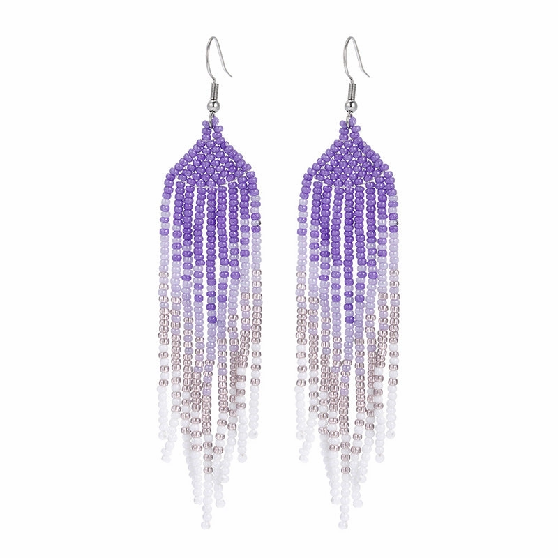 Wholesale Boho Braided Long Tassel Rice Bead Earrings OLY-ES-LC005