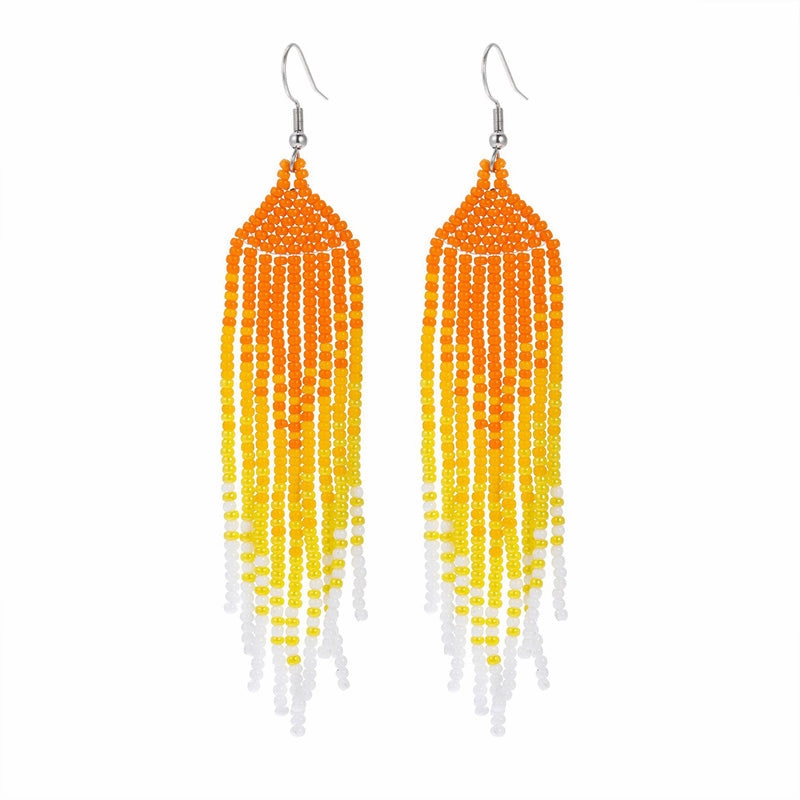 Wholesale Boho Braided Long Tassel Rice Bead Earrings OLY-ES-LC005