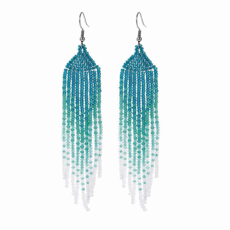 Wholesale Boho Braided Long Tassel Rice Bead Earrings OLY-ES-LC005