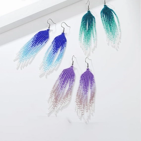 Wholesale Boho Braided Long Tassel Rice Bead Earrings OLY-ES-LC005
