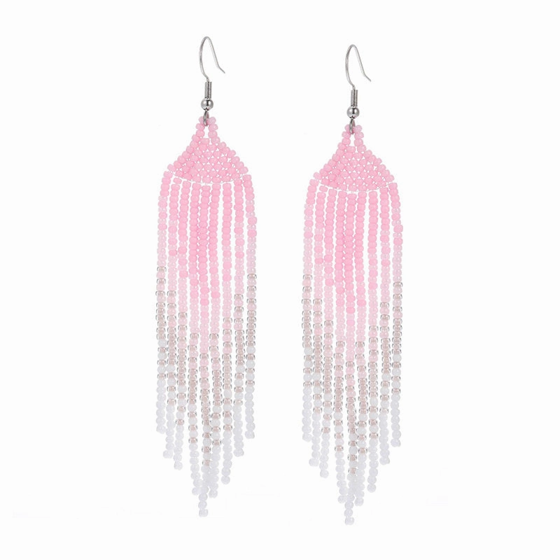 Wholesale Boho Braided Long Tassel Rice Bead Earrings OLY-ES-LC005