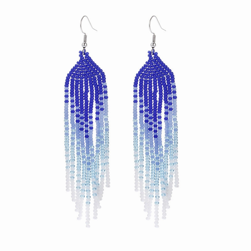 Wholesale Boho Braided Long Tassel Rice Bead Earrings OLY-ES-LC005