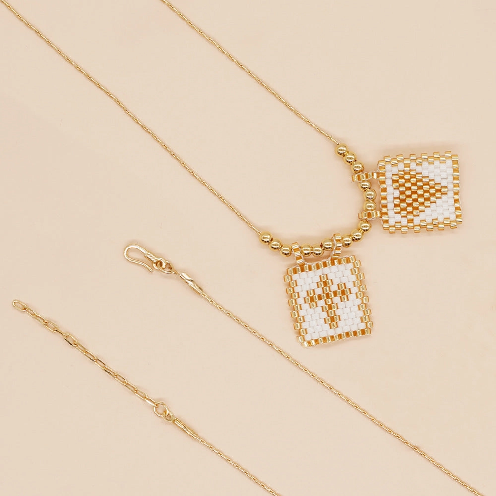 Wholesale Boho Crown Heart Cube Imitation Pearl Necklace