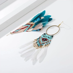 Wholesale Boho Feather Tassel Beaded Earrings OLY-ES-LC002