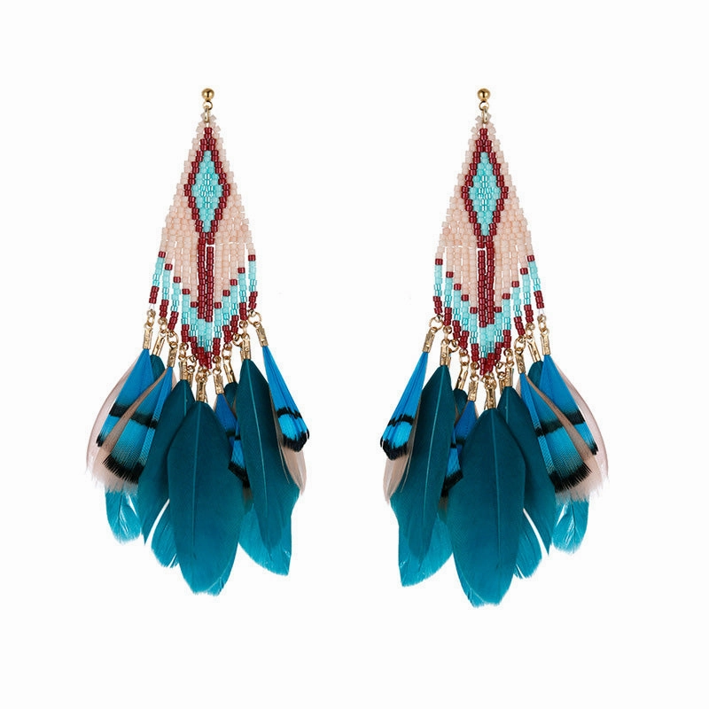 Wholesale Boho Feather Tassel Beaded Earrings OLY-ES-LC002