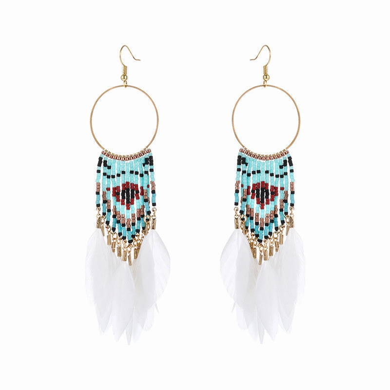 Wholesale Boho Feather Tassel Beaded Earrings OLY-ES-LC002