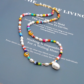 Wholesale Boho Freshwater Pearl Glass Necklace