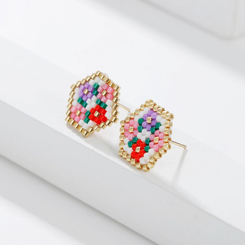 Wholesale Boho Geometric Floral Handwoven Rice Bead Earrings OLY-ES-LC003