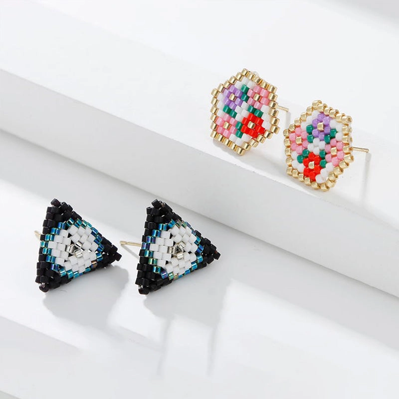 Wholesale Boho Geometric Floral Handwoven Rice Bead Earrings OLY-ES-LC003