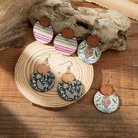 Wholesale Boho Lightweight Wooden Round Earrings