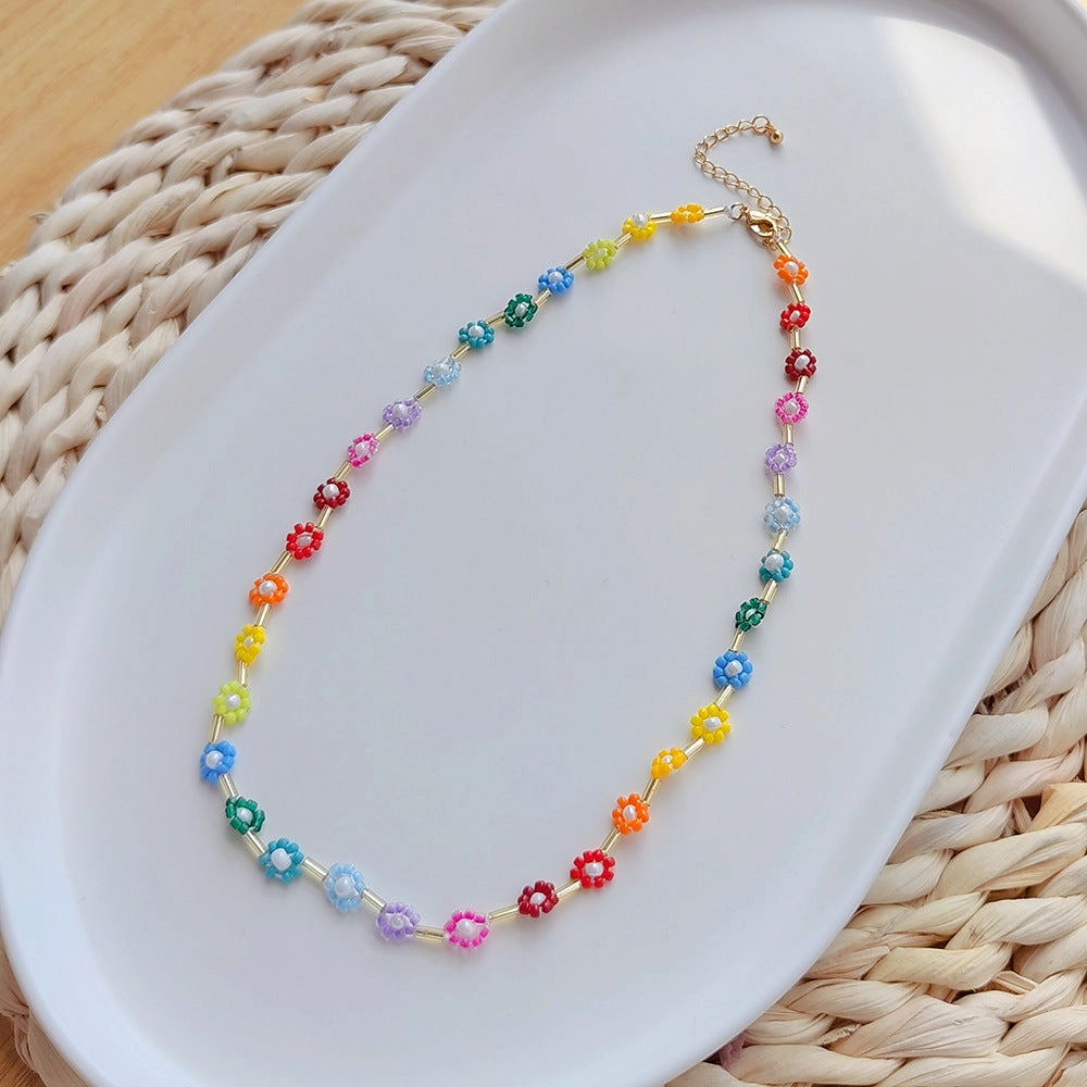 Wholesale Boho Rainbow Daisy Glass Beaded Necklace
