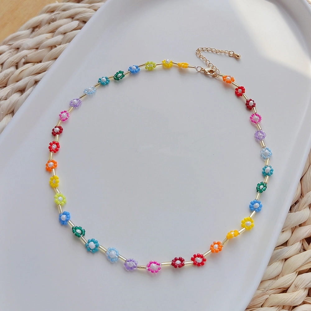 Wholesale Boho Rainbow Daisy Glass Beaded Necklace