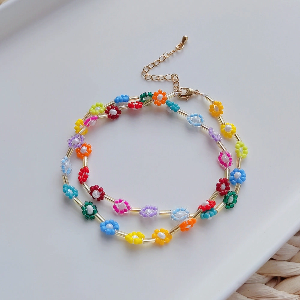 Wholesale Boho Rainbow Daisy Glass Beaded Necklace