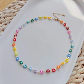 Wholesale Boho Rainbow Daisy Glass Beaded Necklace