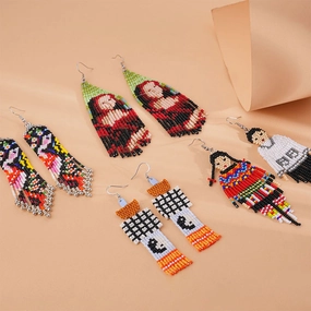 Wholesale Boho Rice Beads Handwoven Tassel Earrings OLY-ES-LC001