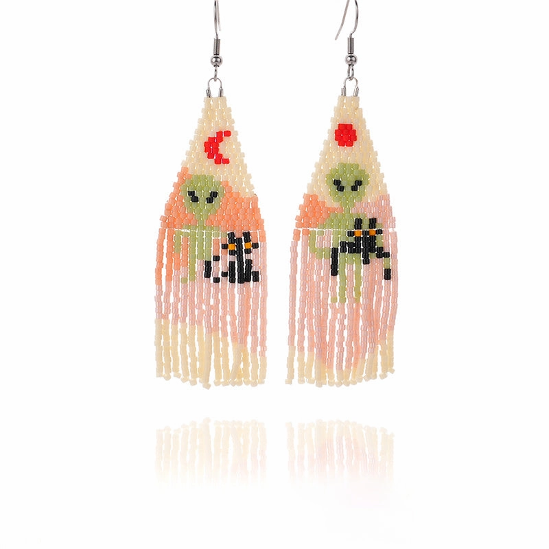 Wholesale Boho Rice Beads Handwoven Tassel Earrings OLY-ES-LC001