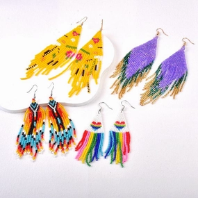 Wholesale Boho Rice Beads Long Tassel Earrings