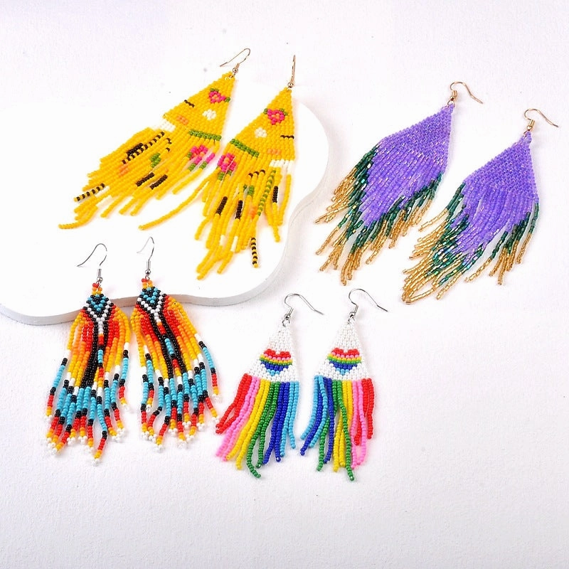 Wholesale Boho Rice Beads Long Tassel Earrings
