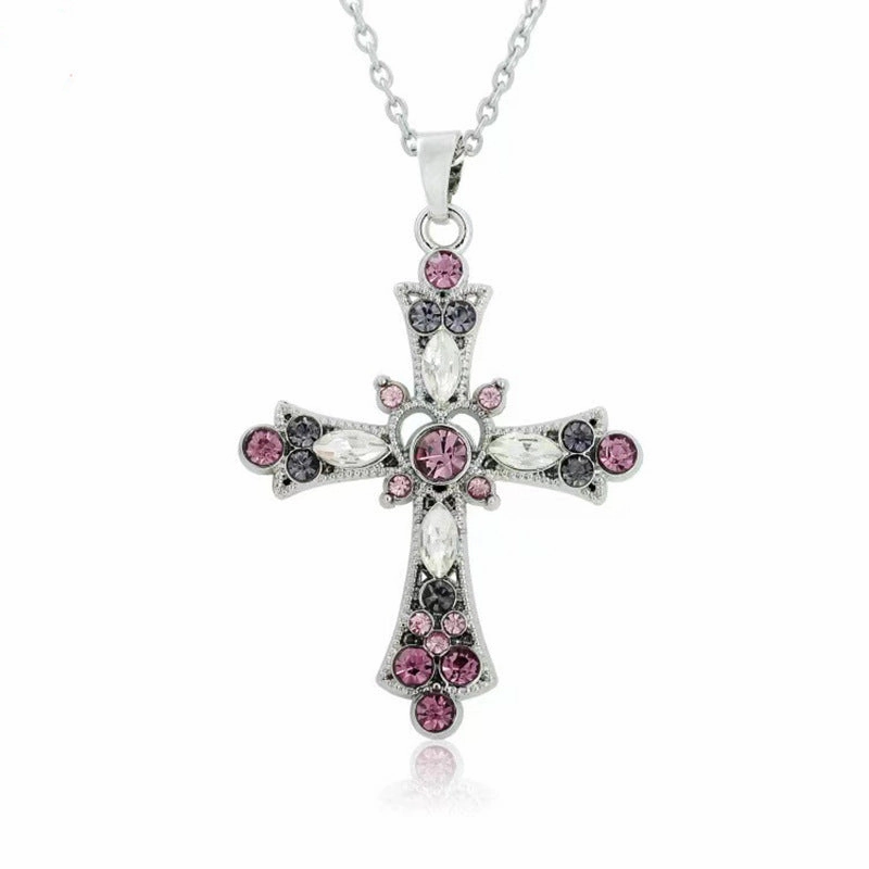 Wholesale Boho Style Crystal Diamond Colorful Cross Collarbone Necklace