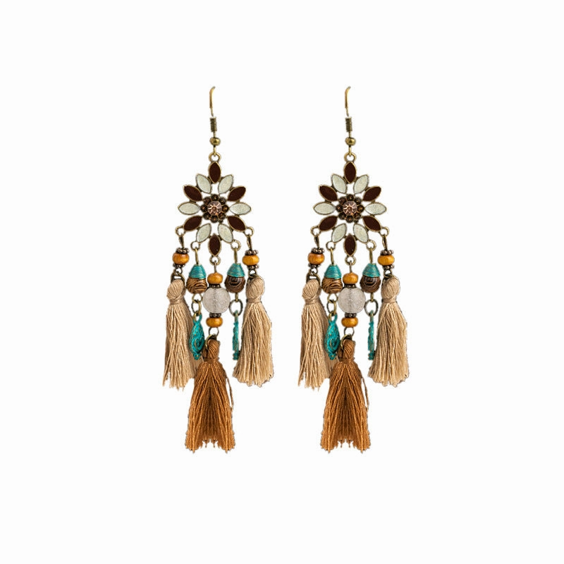 Wholesale Boho Tassel Flowers Alloy Earrings