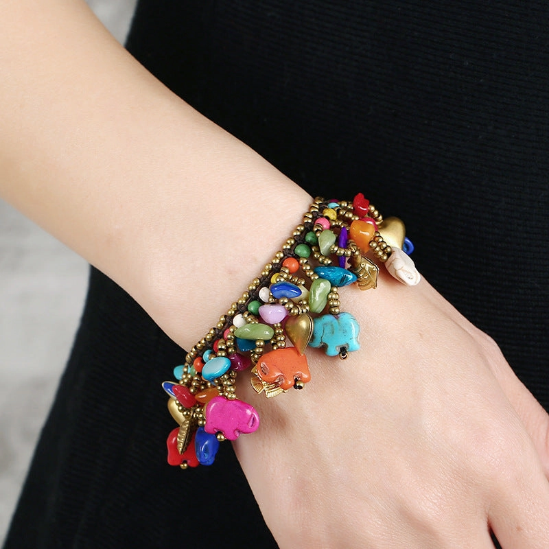 Wholesale Boho Turquoise Braided Elephant Bracelet